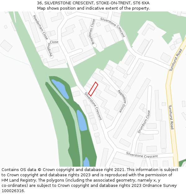 36, SILVERSTONE CRESCENT, STOKE-ON-TRENT, ST6 6XA: Location map and indicative extent of plot