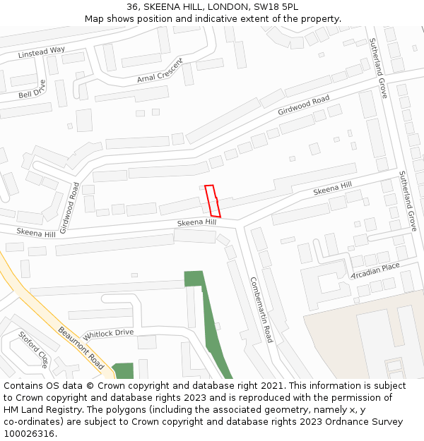 36, SKEENA HILL, LONDON, SW18 5PL: Location map and indicative extent of plot