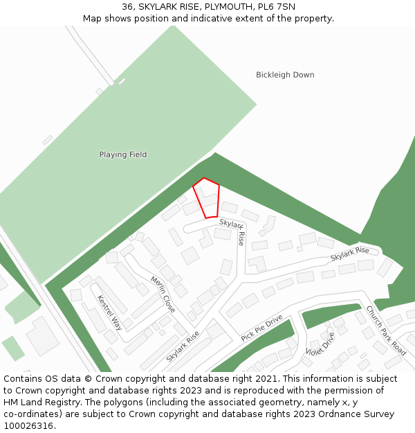 36, SKYLARK RISE, PLYMOUTH, PL6 7SN: Location map and indicative extent of plot