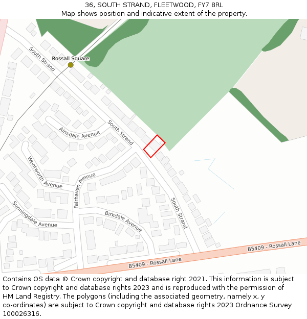 36, SOUTH STRAND, FLEETWOOD, FY7 8RL: Location map and indicative extent of plot