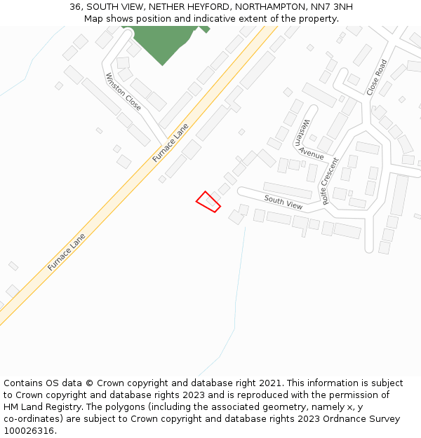 36, SOUTH VIEW, NETHER HEYFORD, NORTHAMPTON, NN7 3NH: Location map and indicative extent of plot