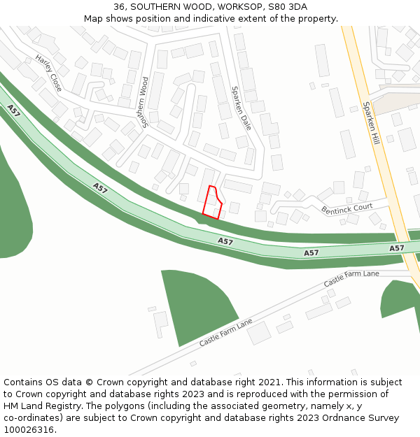 36, SOUTHERN WOOD, WORKSOP, S80 3DA: Location map and indicative extent of plot