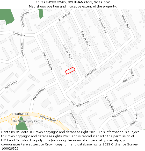 36, SPENCER ROAD, SOUTHAMPTON, SO19 6QX: Location map and indicative extent of plot