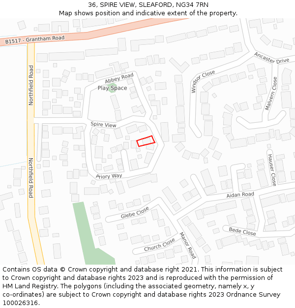 36, SPIRE VIEW, SLEAFORD, NG34 7RN: Location map and indicative extent of plot