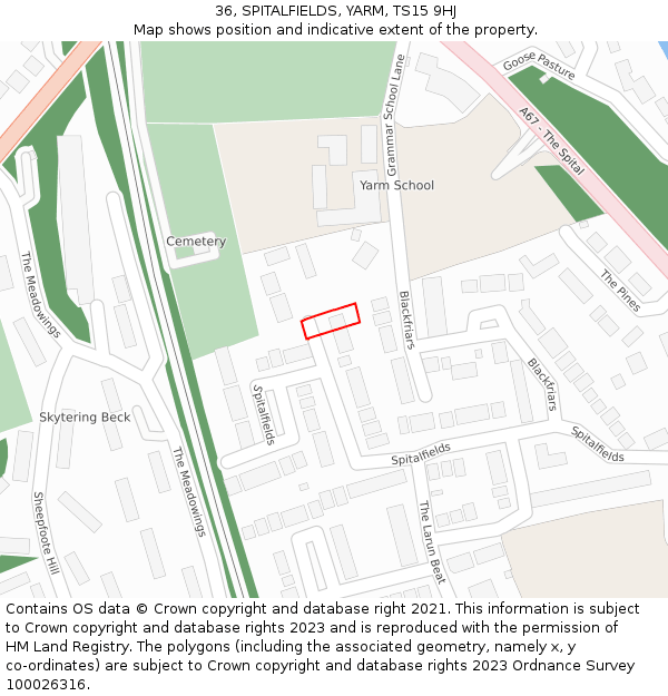 36, SPITALFIELDS, YARM, TS15 9HJ: Location map and indicative extent of plot