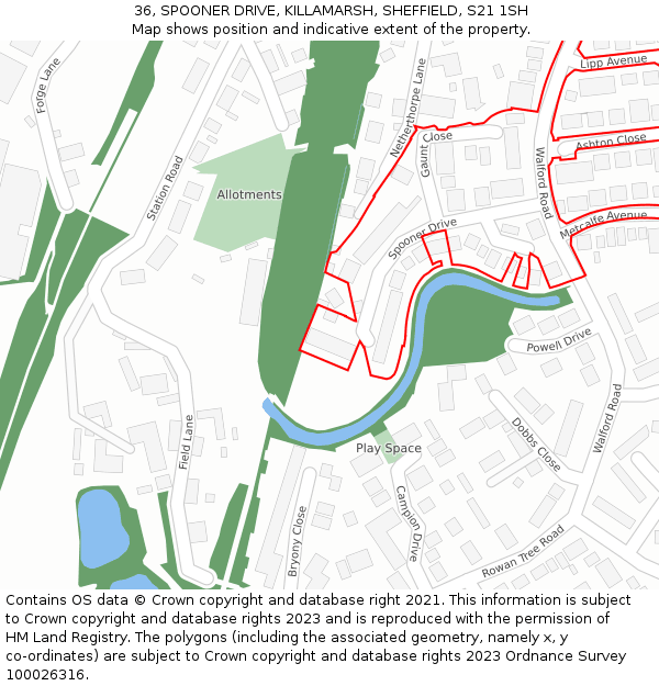 36, SPOONER DRIVE, KILLAMARSH, SHEFFIELD, S21 1SH: Location map and indicative extent of plot