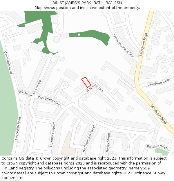 36, ST JAMES'S PARK, BATH, BA1 2SU: Location map and indicative extent of plot