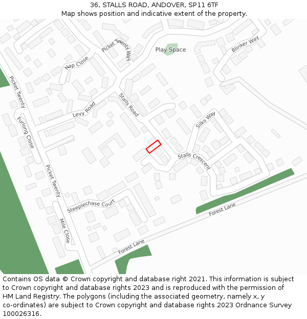 36, STALLS ROAD, ANDOVER, SP11 6TF: Location map and indicative extent of plot