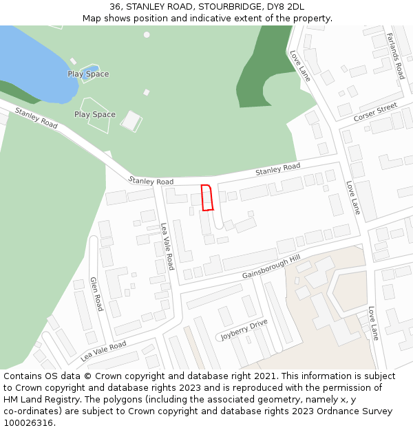 36, STANLEY ROAD, STOURBRIDGE, DY8 2DL: Location map and indicative extent of plot