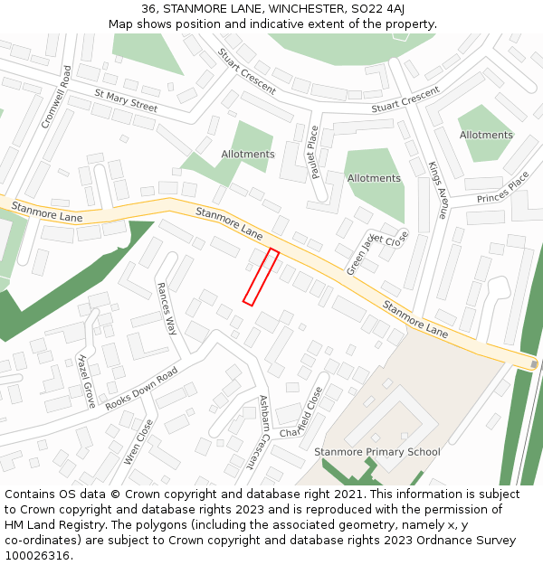 36, STANMORE LANE, WINCHESTER, SO22 4AJ: Location map and indicative extent of plot