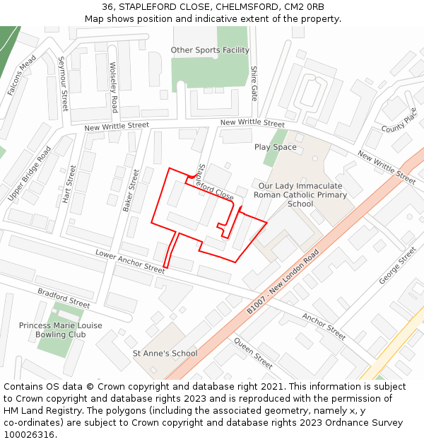 36, STAPLEFORD CLOSE, CHELMSFORD, CM2 0RB: Location map and indicative extent of plot