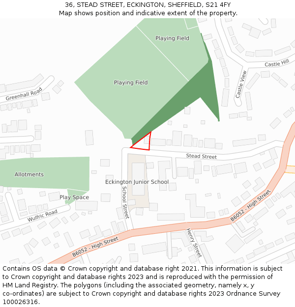 36, STEAD STREET, ECKINGTON, SHEFFIELD, S21 4FY: Location map and indicative extent of plot