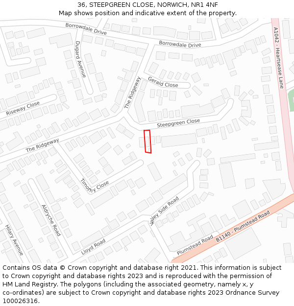 36, STEEPGREEN CLOSE, NORWICH, NR1 4NF: Location map and indicative extent of plot