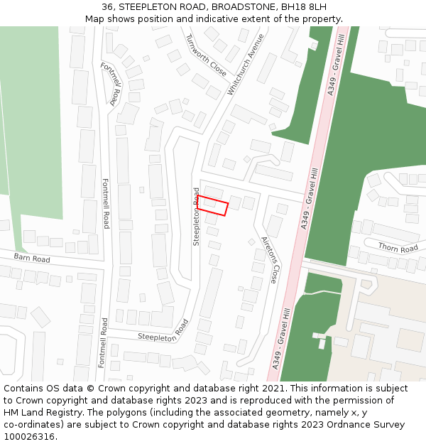 36, STEEPLETON ROAD, BROADSTONE, BH18 8LH: Location map and indicative extent of plot