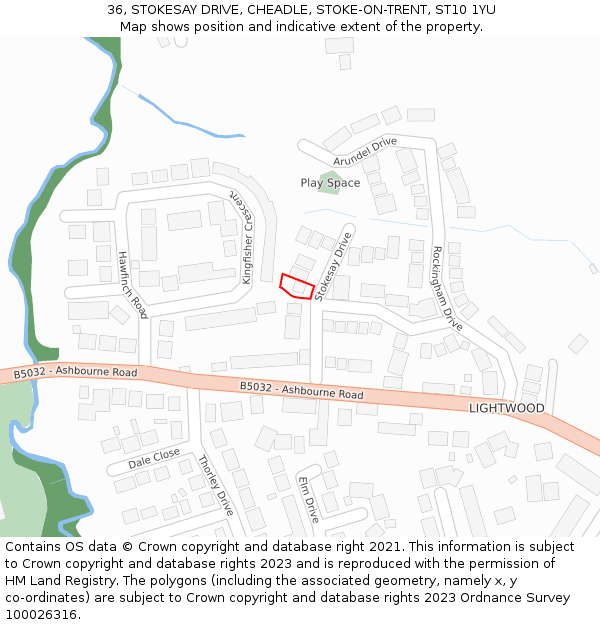 36, STOKESAY DRIVE, CHEADLE, STOKE-ON-TRENT, ST10 1YU: Location map and indicative extent of plot