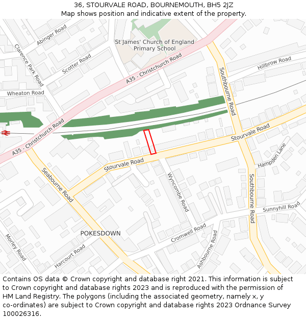 36, STOURVALE ROAD, BOURNEMOUTH, BH5 2JZ: Location map and indicative extent of plot