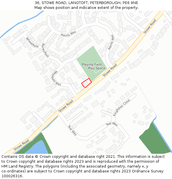 36, STOWE ROAD, LANGTOFT, PETERBOROUGH, PE6 9NE: Location map and indicative extent of plot