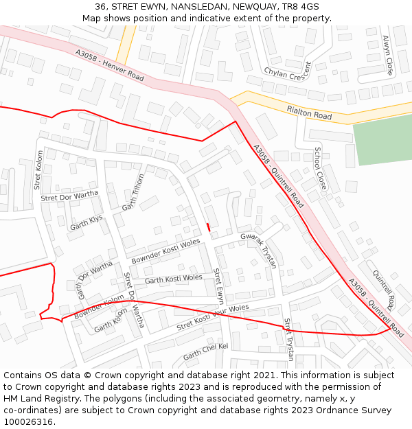 36, STRET EWYN, NANSLEDAN, NEWQUAY, TR8 4GS: Location map and indicative extent of plot