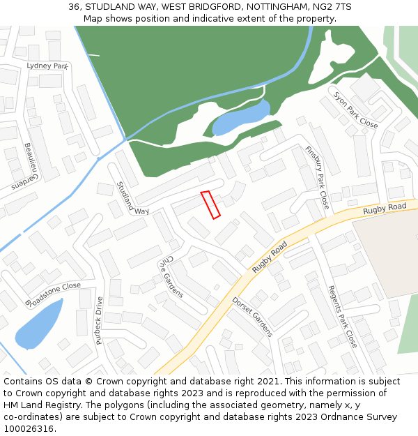36, STUDLAND WAY, WEST BRIDGFORD, NOTTINGHAM, NG2 7TS: Location map and indicative extent of plot