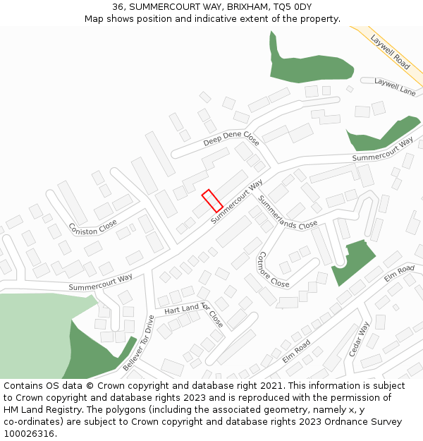 36, SUMMERCOURT WAY, BRIXHAM, TQ5 0DY: Location map and indicative extent of plot