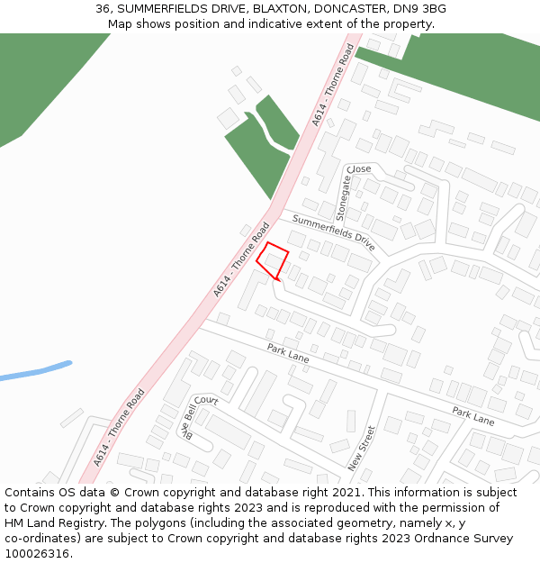 36, SUMMERFIELDS DRIVE, BLAXTON, DONCASTER, DN9 3BG: Location map and indicative extent of plot