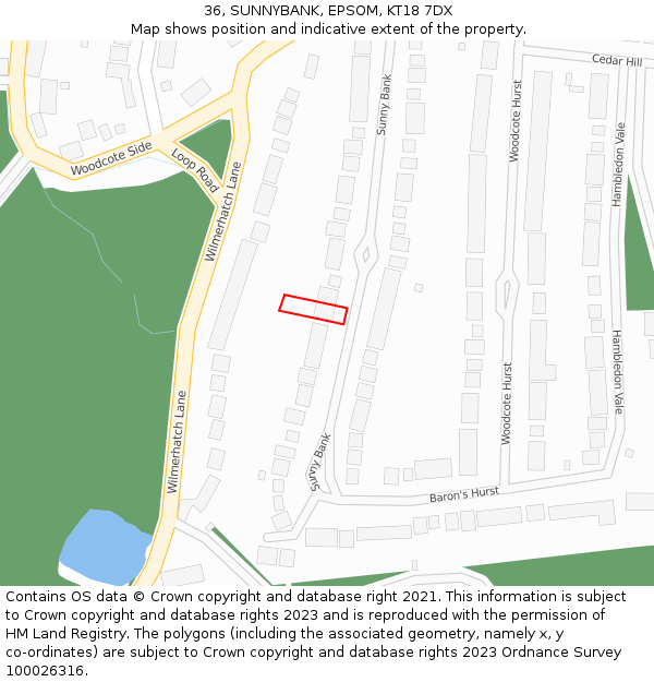 36, SUNNYBANK, EPSOM, KT18 7DX: Location map and indicative extent of plot