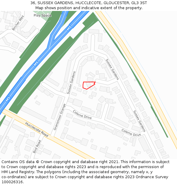 36, SUSSEX GARDENS, HUCCLECOTE, GLOUCESTER, GL3 3ST: Location map and indicative extent of plot