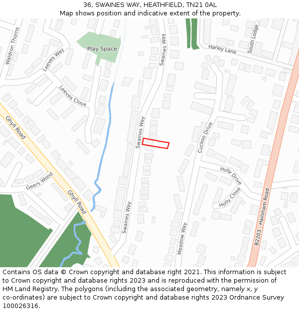 36, SWAINES WAY, HEATHFIELD, TN21 0AL: Location map and indicative extent of plot