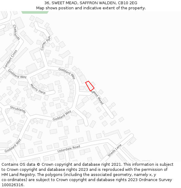 36, SWEET MEAD, SAFFRON WALDEN, CB10 2EG: Location map and indicative extent of plot