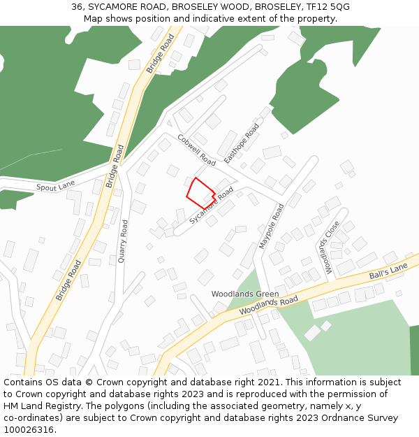 36, SYCAMORE ROAD, BROSELEY WOOD, BROSELEY, TF12 5QG: Location map and indicative extent of plot