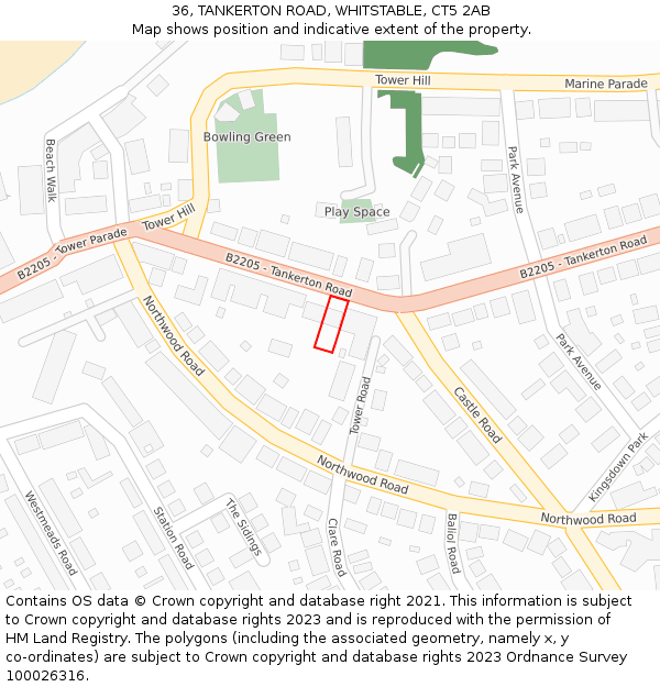 36, TANKERTON ROAD, WHITSTABLE, CT5 2AB: Location map and indicative extent of plot