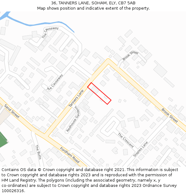 36, TANNERS LANE, SOHAM, ELY, CB7 5AB: Location map and indicative extent of plot