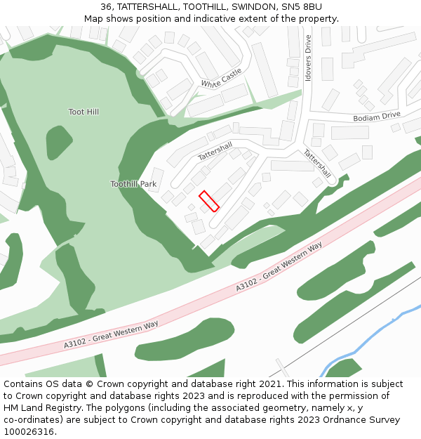 36, TATTERSHALL, TOOTHILL, SWINDON, SN5 8BU: Location map and indicative extent of plot