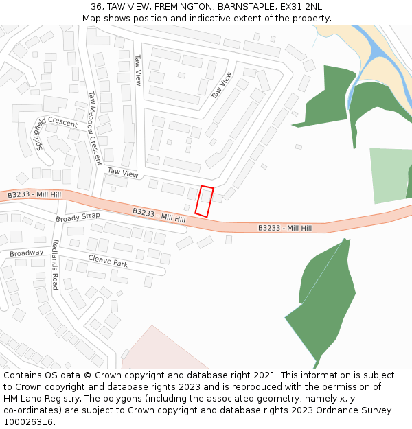 36, TAW VIEW, FREMINGTON, BARNSTAPLE, EX31 2NL: Location map and indicative extent of plot