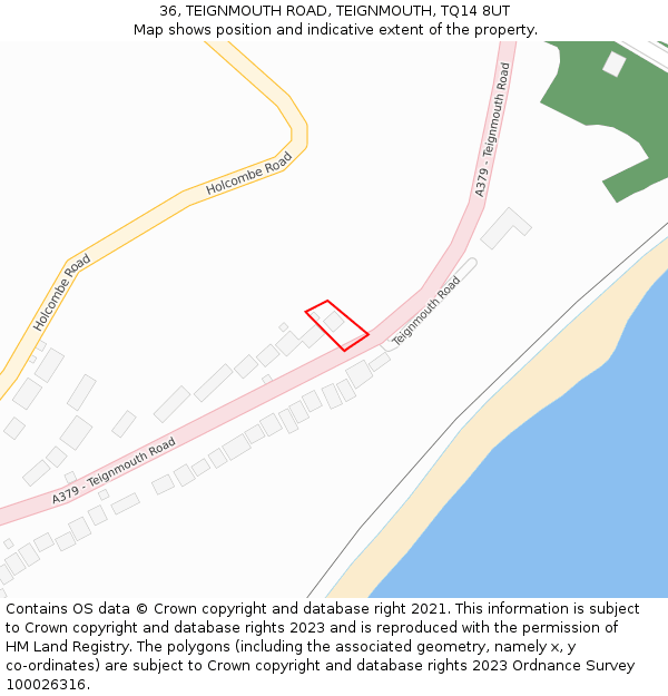 36, TEIGNMOUTH ROAD, TEIGNMOUTH, TQ14 8UT: Location map and indicative extent of plot