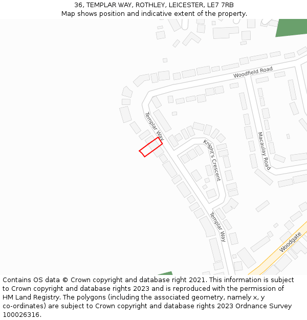 36, TEMPLAR WAY, ROTHLEY, LEICESTER, LE7 7RB: Location map and indicative extent of plot