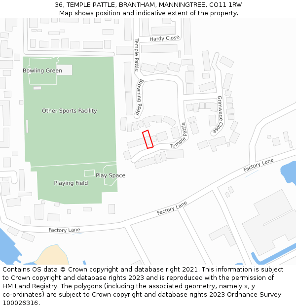 36, TEMPLE PATTLE, BRANTHAM, MANNINGTREE, CO11 1RW: Location map and indicative extent of plot