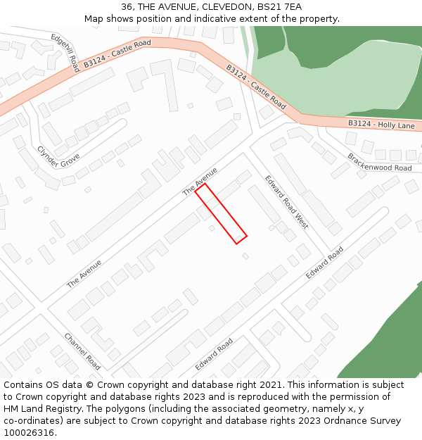 36, THE AVENUE, CLEVEDON, BS21 7EA: Location map and indicative extent of plot
