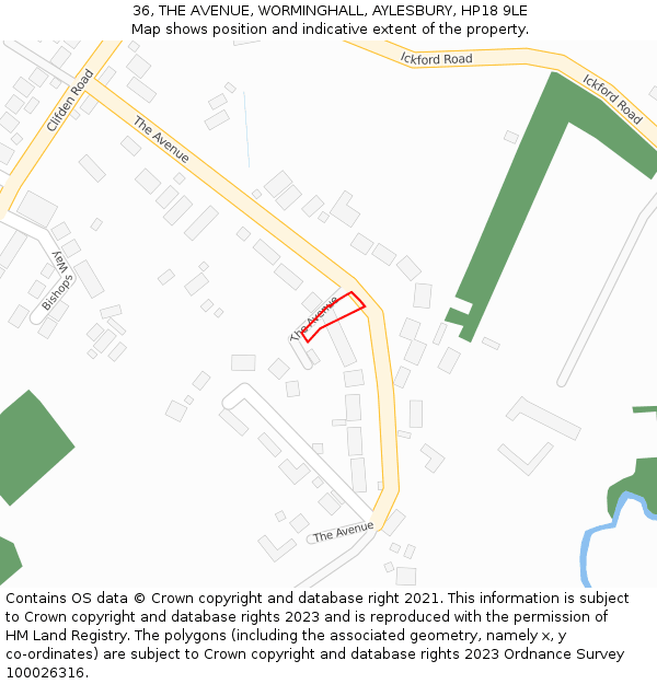 36, THE AVENUE, WORMINGHALL, AYLESBURY, HP18 9LE: Location map and indicative extent of plot