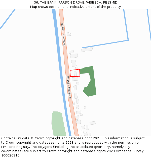 36, THE BANK, PARSON DROVE, WISBECH, PE13 4JD: Location map and indicative extent of plot