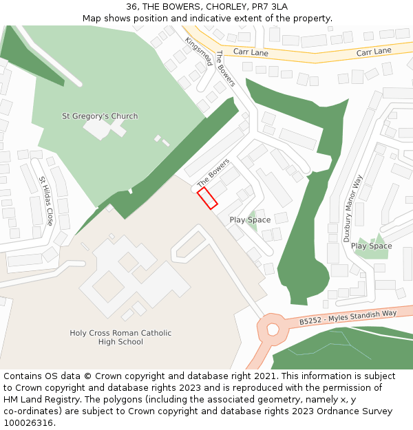 36, THE BOWERS, CHORLEY, PR7 3LA: Location map and indicative extent of plot
