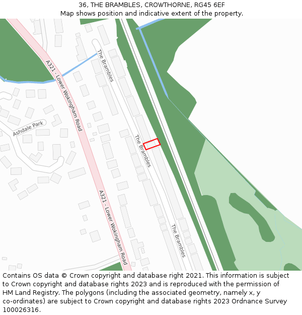 36, THE BRAMBLES, CROWTHORNE, RG45 6EF: Location map and indicative extent of plot