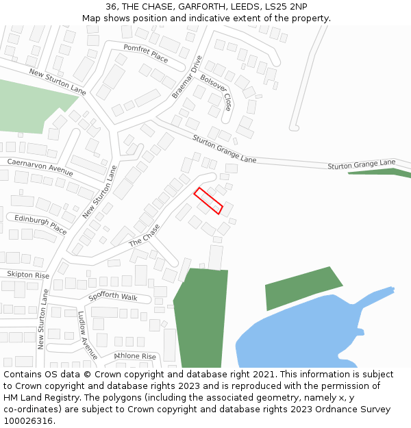 36, THE CHASE, GARFORTH, LEEDS, LS25 2NP: Location map and indicative extent of plot