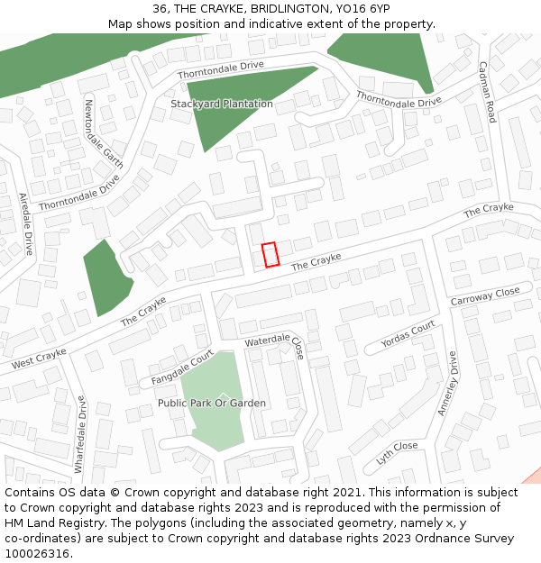 36, THE CRAYKE, BRIDLINGTON, YO16 6YP: Location map and indicative extent of plot