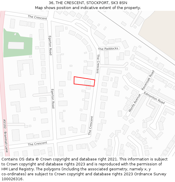 36, THE CRESCENT, STOCKPORT, SK3 8SN: Location map and indicative extent of plot