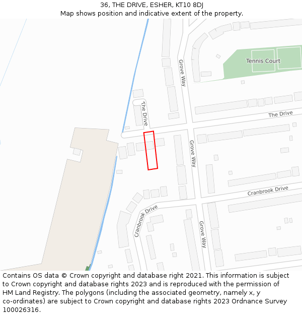 36, THE DRIVE, ESHER, KT10 8DJ: Location map and indicative extent of plot