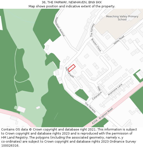 36, THE FAIRWAY, NEWHAVEN, BN9 9XX: Location map and indicative extent of plot