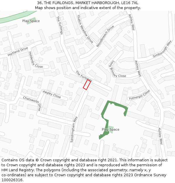 36, THE FURLONGS, MARKET HARBOROUGH, LE16 7XL: Location map and indicative extent of plot