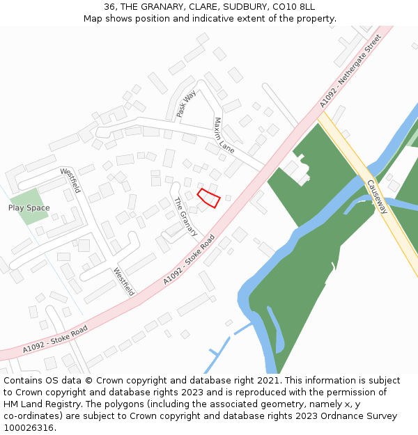 36, THE GRANARY, CLARE, SUDBURY, CO10 8LL: Location map and indicative extent of plot