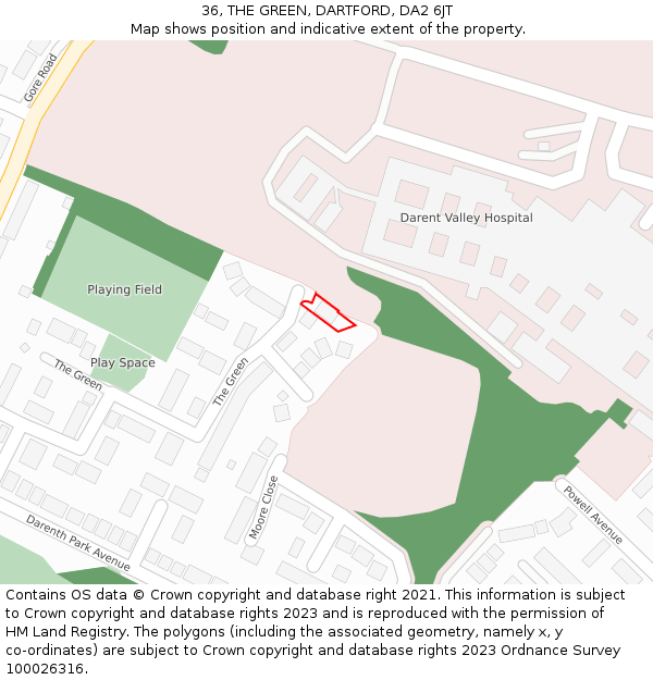 36, THE GREEN, DARTFORD, DA2 6JT: Location map and indicative extent of plot